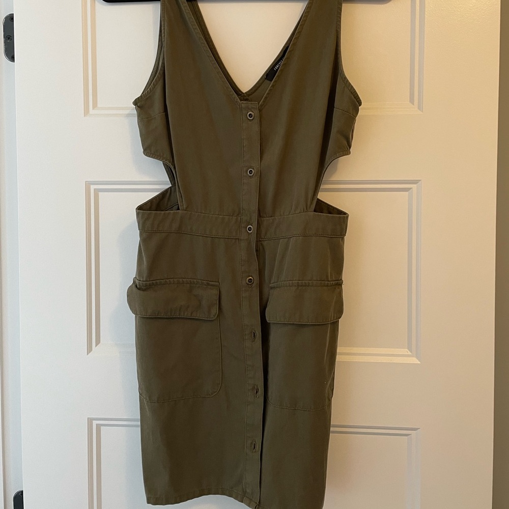 Army green cut out dress